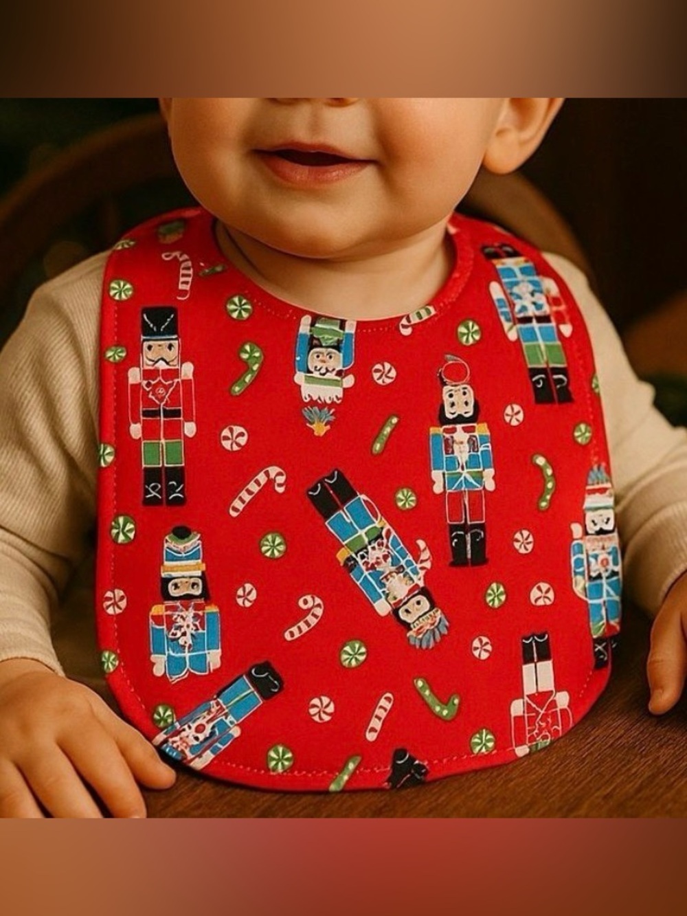 Handmade Christmas Nutcracker Baby Bib Red Holiday Snap Bib Baby Gift